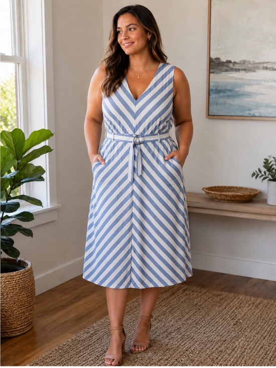 kate spade Dresses & Skirts - Kate Spade Blue and White Striped V-Neck Midi Dress